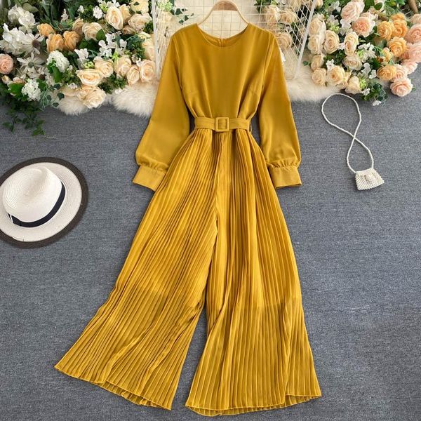 

women's jumpsuits & rompers slim autumn winter bandage full length pleated jumpsuit casual women ol elegant playsuit office long sleeve, Black;white