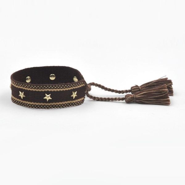 

link, chain fashion handmade stars friendship woven bracelet for women braided vintage embroidery tassel stacked who, Black