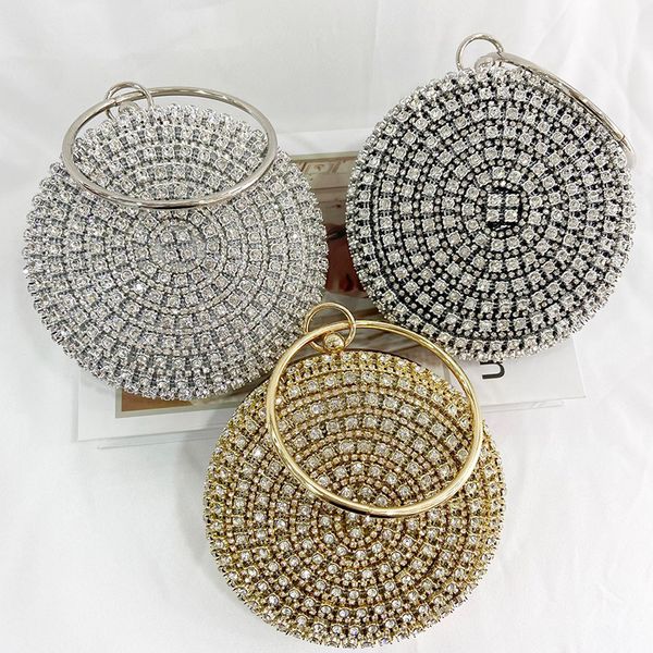

women's rhinestone round clutch purses and handbags luxury wedding metal bags lady banquet exquisite evening bag