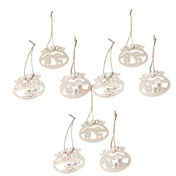 

christmas decorations 9pcs/set round wooden diy angel tree shape pendants party