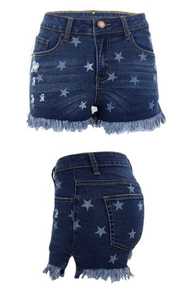 

jeans denim shorts 21 summer hole tassel women's pants, Blue