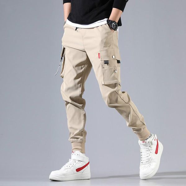 

men's pants men harem hip hop cargo casual solid color side pocket punk street style black youth pantalon homme