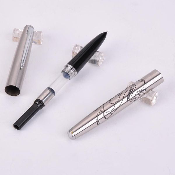 

fountain pens 2021 arrival jinhao 911 silver steel pen with 0.38mm extra fine nib metal dragon ink for finance