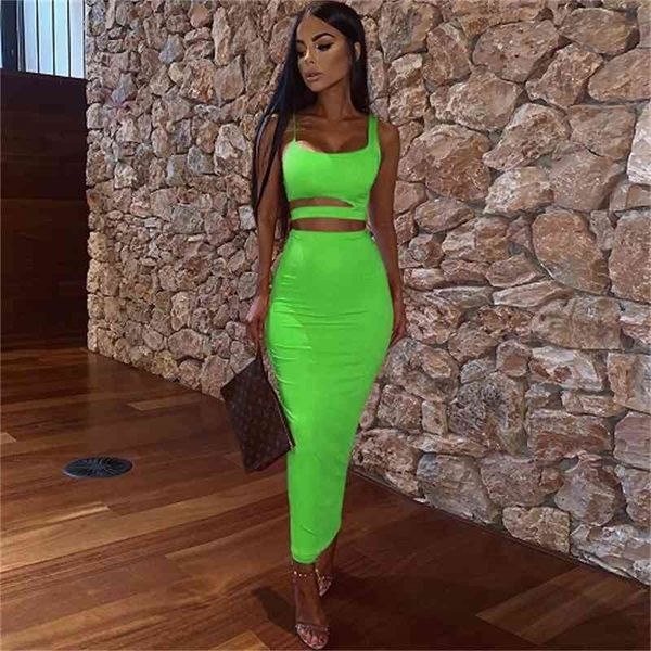 

women summer fashion 2pcs set crop hollow out buttock skirts green orange two piece outfits sets ladies wear 210407, White