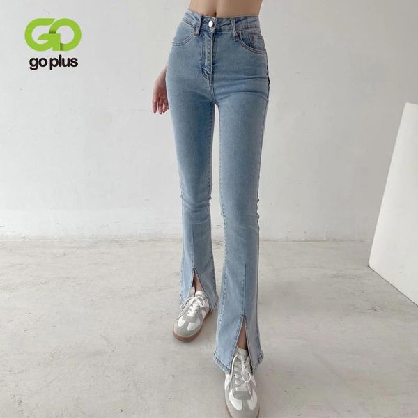 

women's jeans goplus y2k korean flare pants streetwear split blue woman high waist trousers femme spijkerbroeken dames c11614