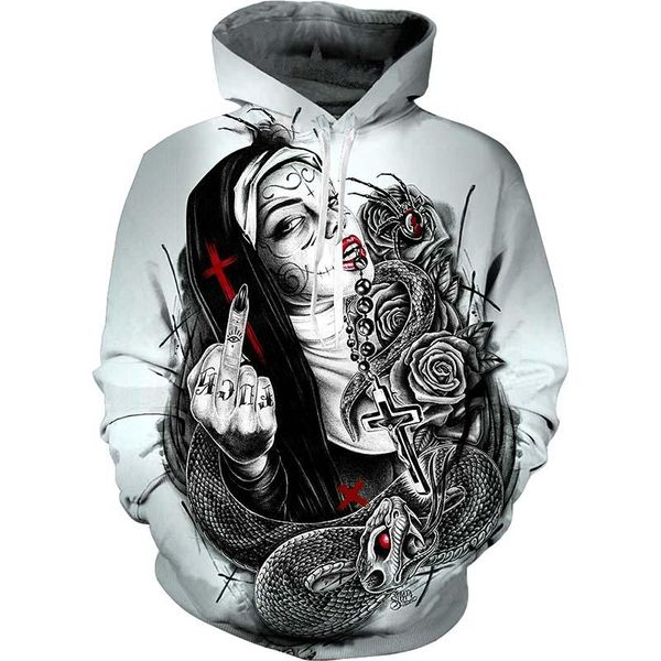 

men's hoodies & sweatshirts cool 3d skull printed mens fashion casual pullover, Black