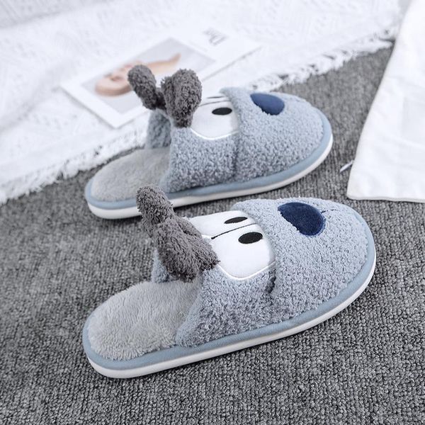 

slippers women winter home indoor bedroom couples floor shoes cartoon men non-slip soft warm house, Black