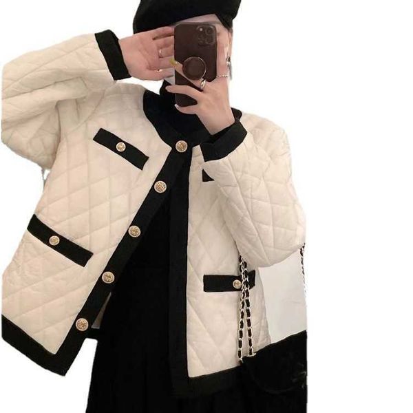 

south korea dongdamen 2021 autumn and winter loose warm fashion long sleeve versatile lingge cotton et short women's, Black;brown