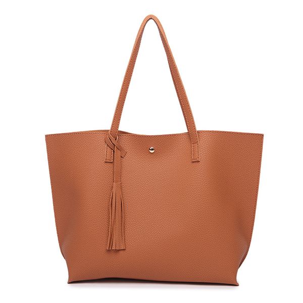 

hbp european us fashion handbags cross grain pu large capacity handbag bag solid tassel one shoulder