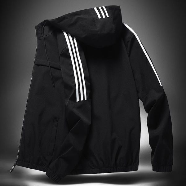 

men's jackets spring autumn hip hop striped jacket windbreaker hooded casual zipper male retro vintage streetwear, Black;brown