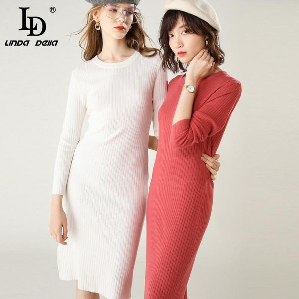 

casual dresses 2021 elegant long sleeve o-neck sweater dress women thick knit autumn winter female slim basic, Black;gray