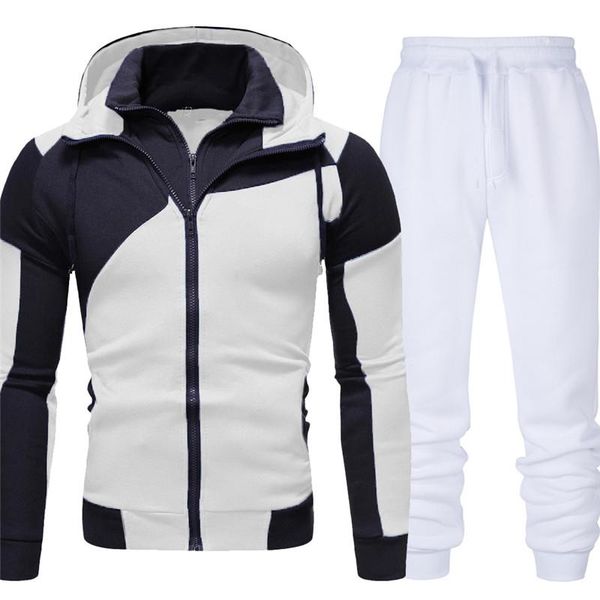 

jogging clothing 2 piece spring autumn tracksuit solid color print men sets sportswear hoodie+pants running suits fleece casual sports wear, Black;red
