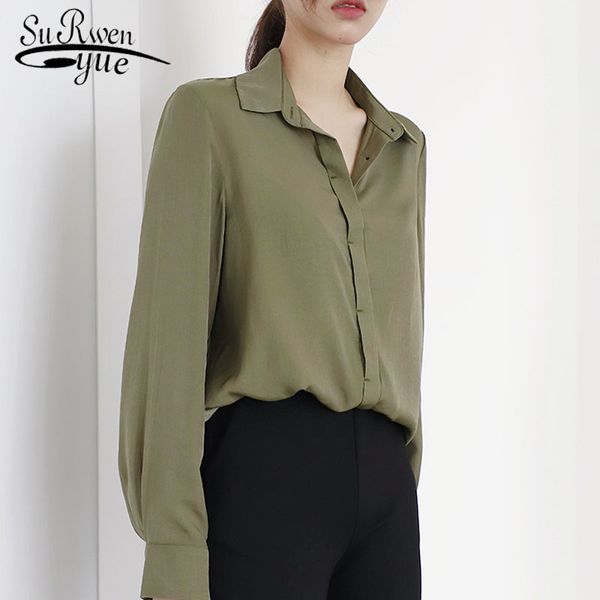

blusas mujer de moda long sleeve women shirts elegant turn-down collar chiffon office lady blouses 6070 50 210427, White
