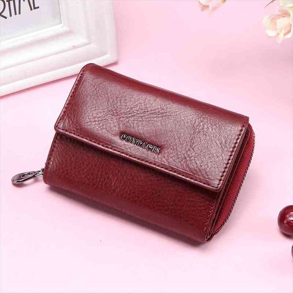 

contacts genuine leather wallet women short coin wallets for female card holder small hasp money bag portfel damski, Red;black