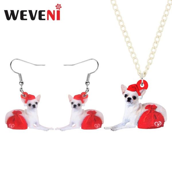 

earrings & necklace weveni acrylic christmas chihuahua dog gift bag jewelry set animal for women girl decoration accessory, Silver