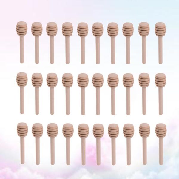 

spoons 30pcs 8cm long mini wooden honey stick dippers spoon for jar