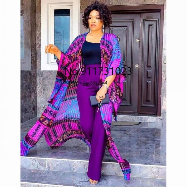 

piece set women africa clothes african dashiki fashion two suit long coat + wide pants party plus size for lady ethnic clothing, Red