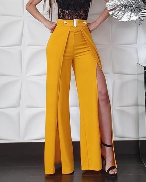 

fashion casual long trousers womens capris high waist slit leg, Black;white