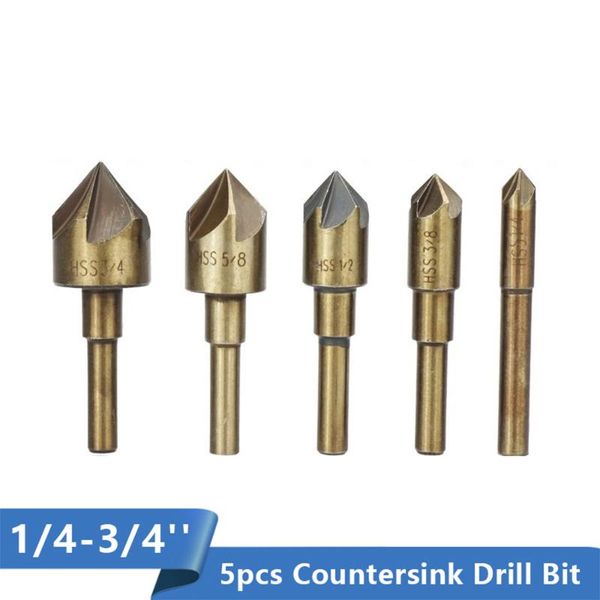 

flute countersink drill bit 5pcs 82 degrees chamfer hss4341 wood metal hole cutter professional bits
