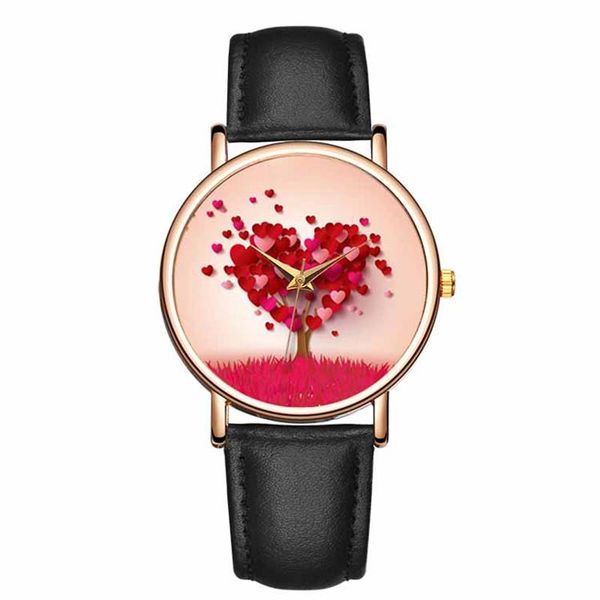 

wristwatches fashion women's watches love tree dial wristwatch ladies black brown leather strap quartz clock for female lover montre fe, Slivery;brown