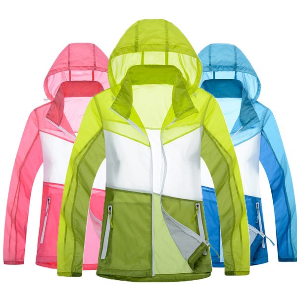 

ladies outdoor zipper windbreaker thin jackets stitching skin sun protection clothes xxl code green anti-ultraviolet summer style suitable f, Blue;black