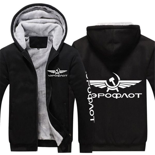 

men's hoodies & sweatshirts winter warm men aeroflot aviation russe pilote aerospace aviateur printing sweatshirt thicken zipper jacket, Black
