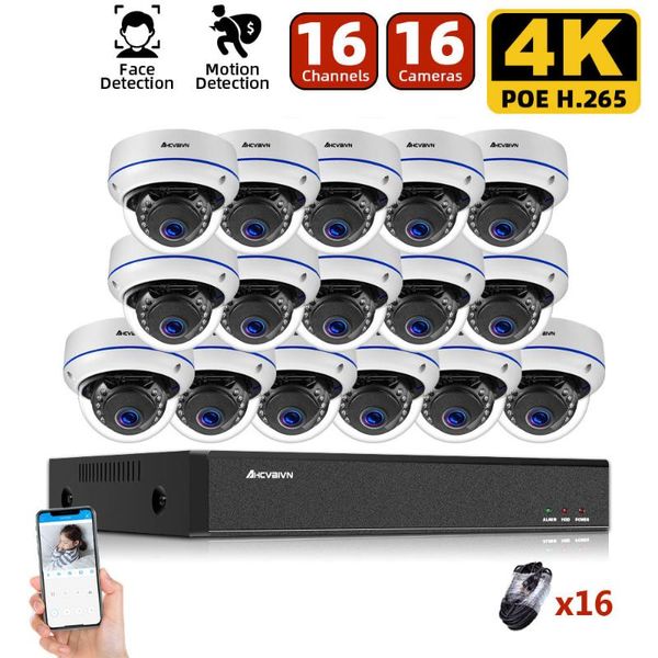 

h.265 16ch 4k poe nvr kit 8mp cctv system indoor outdoor vandalproof security ip dome camera video surveillance set wireless kits