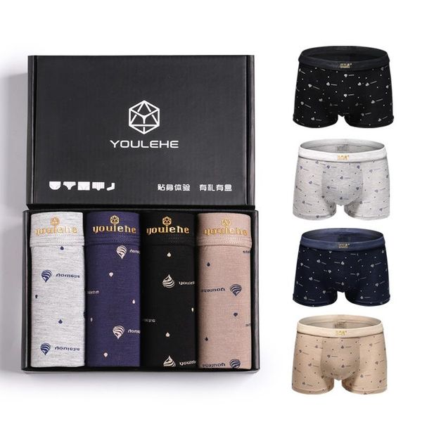 

underpants men's printed small letter breathable shorts comfortable underwear boxers contracted waist pants male briefs for gift box, Black;white
