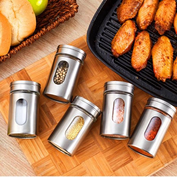 

storage bottles & jars spice jar stainless steel glass seal pepper shaker seasoning condiment bottle cooking kitchen tools