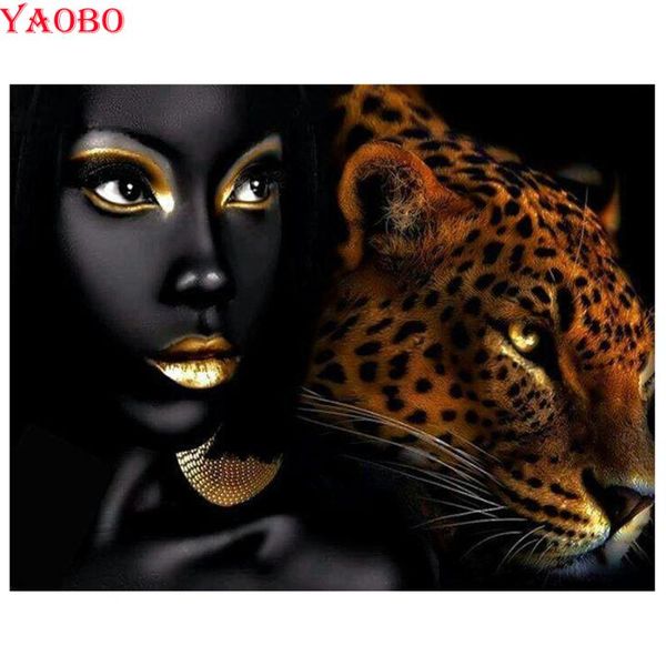

diamond painting black women leopard embroidery 5d diy full square round drill mosaic picture of rhinestones