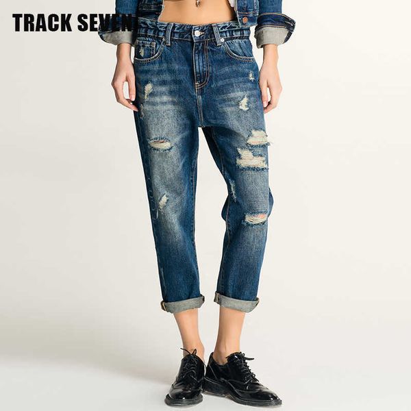 

fashion jeans spring women's loose straight baggy perforated, Blue
