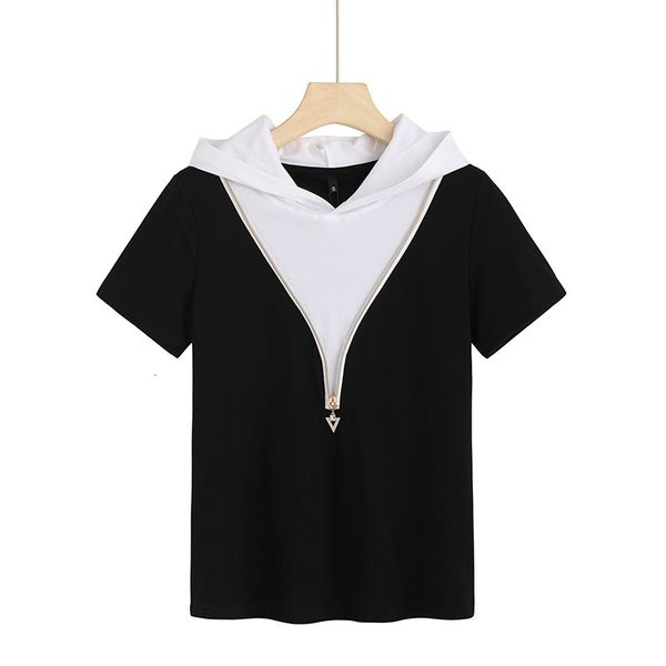

women's t-shirt 2021 summer with hoodie zipper holiday two t-shirts in cotton render superior clothing without lining, White