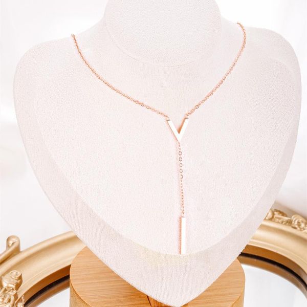 

chains vintage v letter shape tassel necklaces for women gold color stick pendant necklace 2021 trend fashion jewelry friends gift, Silver