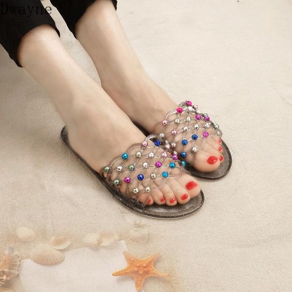 

slippers 2021 crystal transparent soft waterproof non-slip hollow diamond deodorant mesh for children, Black