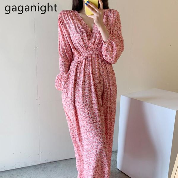 

casual dresses gaganight floral women maxi holiday dress criss cross lady chic korean long sleeve v neck vestido drop, Black;gray