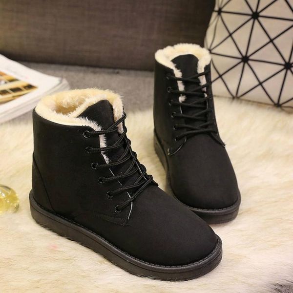 

boots 2021 women winter snow female duantong warm lace flat with shoes tide botas mujer, Black