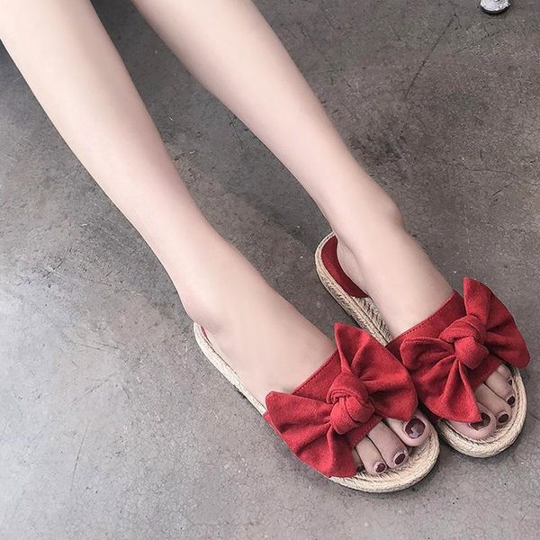 

slippers 2021 women's summer style drag flat-bottomed bow student lady, Black