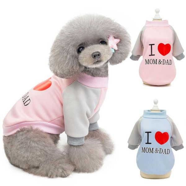 

dog apparel pet cat clothes cotton winter warm clothing "l love mom&dad" letter pattern fashion coats jacket puppy supplies