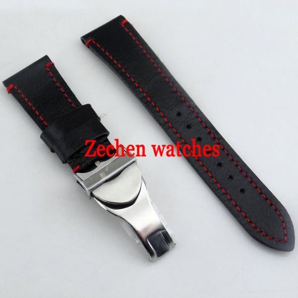 

watch bands black leather fabric/canvas strap 316l steel deployment buckle 22mm band, Black;brown