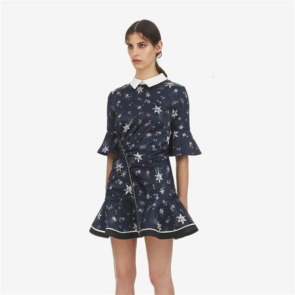 

ruffles mermaid vintage sequined embroidery slim zipper runway half sleeve women sweet mini party vestidos, Black;gray