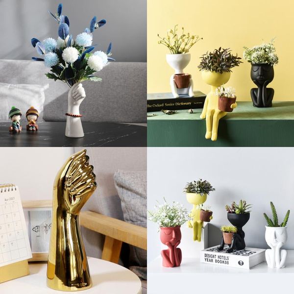 

vases colorful nordic succulent cactus plant flower pot human face abstract vase head art home decoration ornaments garden decor