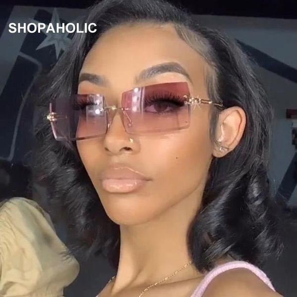 

sunglasses square women brand designer fashion rimless gradient sun glasses shades cutting lens ladies frameless eyeglasses, White;black