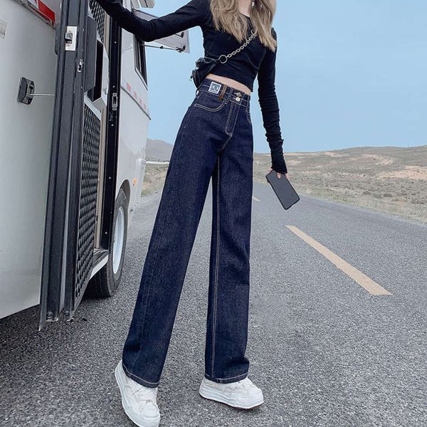 

blue design sense spring and autumn high waist loose wide leg pants