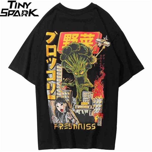 

men hip hop t shirt japanese harajuku cartoon monster t-shirt streetwear summer tees cotton tshirt oversized hiphop 210716, White;black
