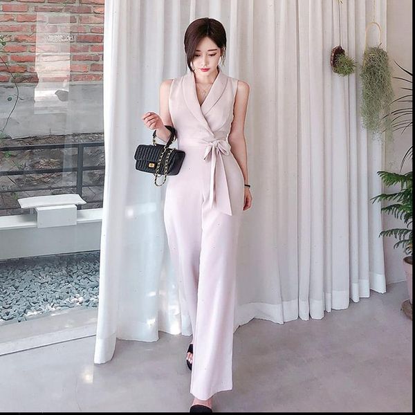 

womens jumpsuits elegant business sleeveless women wide leg long playsuits casual office lady work wear rompers, Black;white