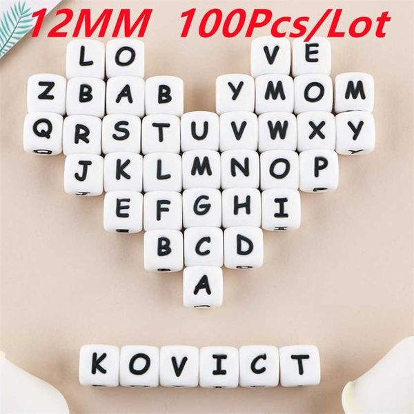 

kovict 12mm 100pcs silicone letters beads english alphabet letter baby teething teether personalized name pacifier chain 220209