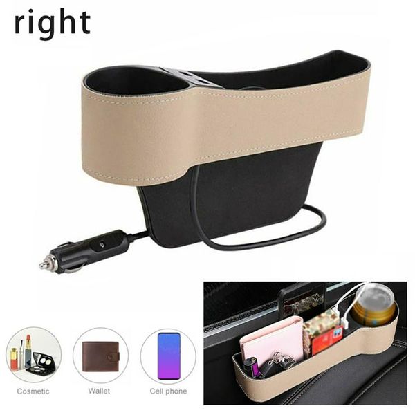 

beige usb storage box crevice leather + abs organizer seat slit car