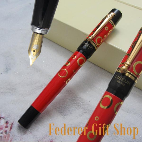 

fashion gold circle pattern fountain pen f nib business gift ink and original box pens