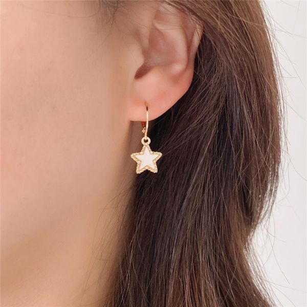 

hoop & huggie cute gold color plating shining star green ivory peach purple charm earrings for women girl elegant delicate sweet jewelry, Golden;silver