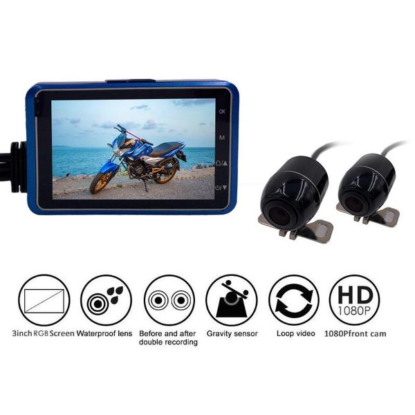 

car rear view cameras& parking sensors 1080p hd 3 inch dual camera motorcycle dvr dash cam driving recorder g-sensor